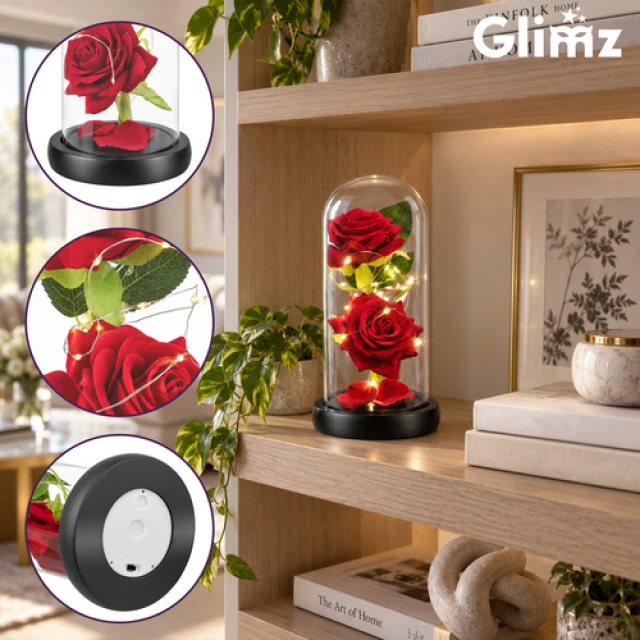 Троянда світлодіодна у скляній вазі Glimz 22 см Red (5900779910232)