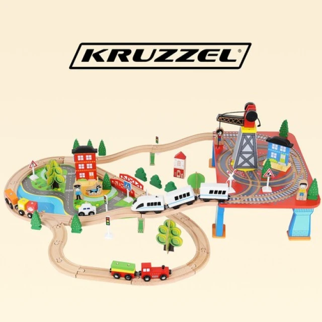 Дерев'яна залізниця Kruzzel 88 елементів з поїздом на батарейках (5900779934993)