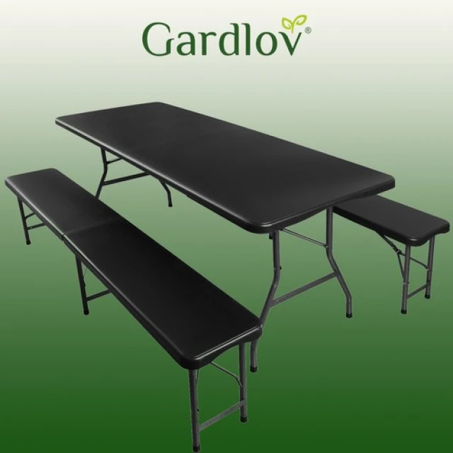 Садовий стіл складаний Gardlov 180 см + 2 лавки Black (5900779940239)