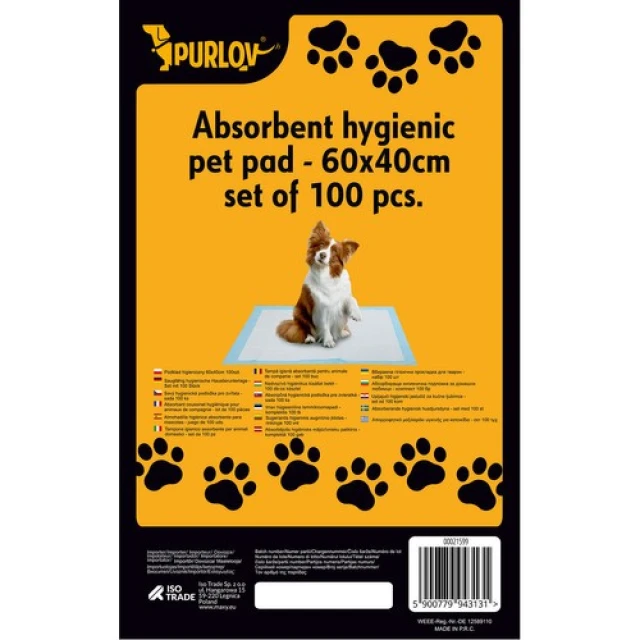 Пелюшки для собак Purlov 60x40 см 100 шт + пакети (5900779943131)