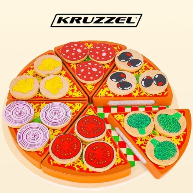 Дерев'яна піца Kruzzel на липучках з ножем (5900779946040)