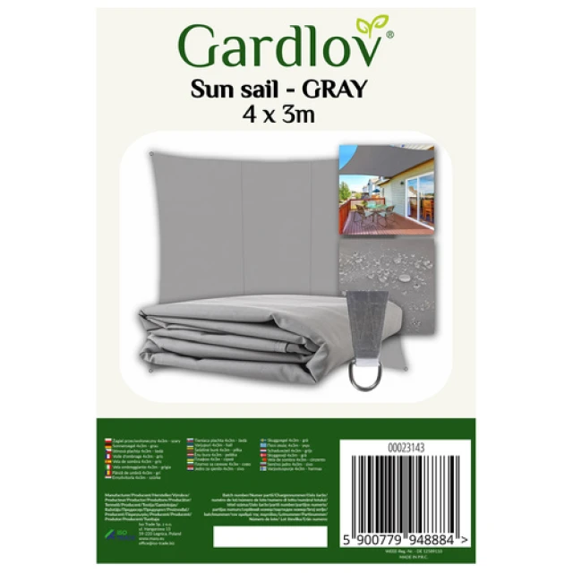 Вітрило сонцезахисне прямокутне Gardlov 4x3 м Gray (5900779948884)