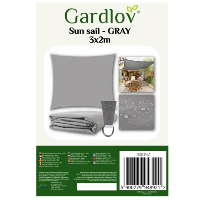 Парус солнцезащитный прямоугольный Gardlov 3x2 м Gray (5900779948921)