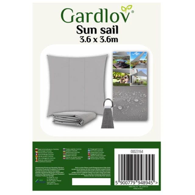 Вітрило сонцезахисне квадратне Gardlov 3.6x3.6 м Gray (5900779948945)