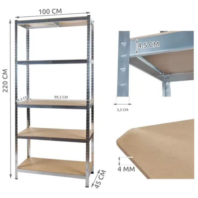 Стелаж складський Malatec 220x100x45 см 5 полиць 875 кг (5900779951365)