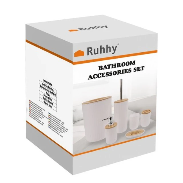 Набор аксессуаров для ванной комнаты Ruhhy 6 предметов White (5900779953376)