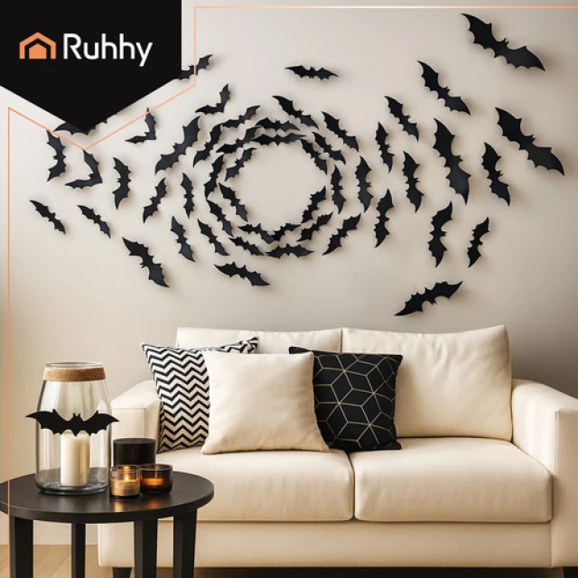 Наклейки декоративні Ruhhy 3D Кажани 56 шт Black (5900779956940)