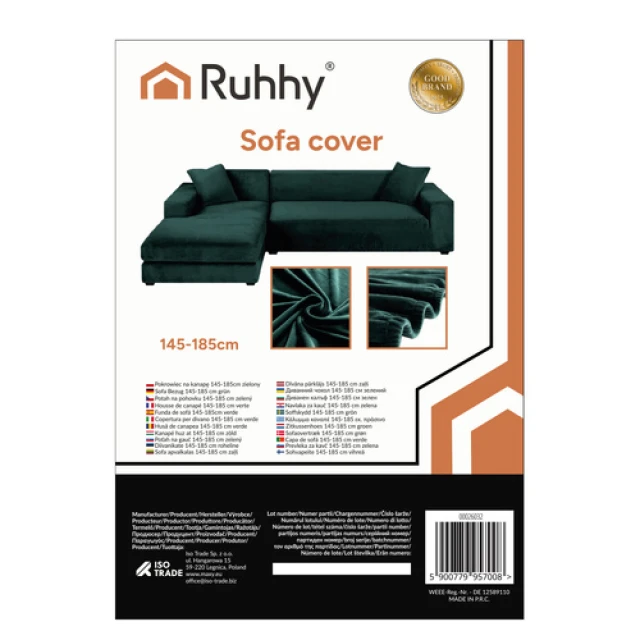 Чехол на диван эластичный бархатный Ruhhy 145-185 см Green (5900779957008)