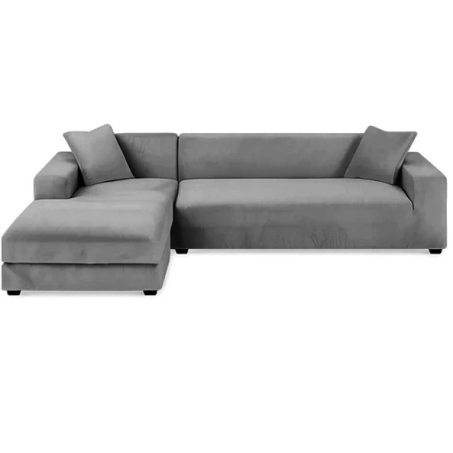 Чохол на диван еластичний оксамитовий Ruhhy 190-230 см Dark Grey (5900779957947)