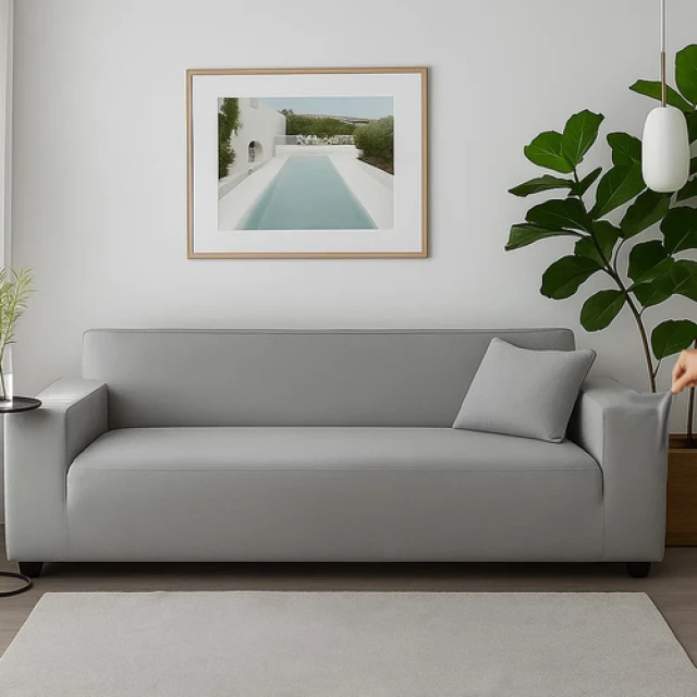 Чехол на диван эластичный бархатный Ruhhy 190-230 см Light Grey (5900779957954)