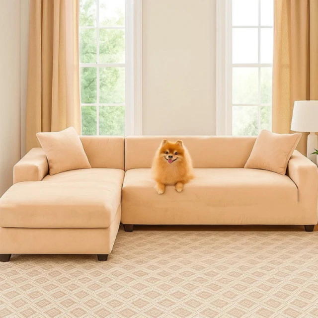 Чехол на диван эластичный бархатный Ruhhy 190-230 см Beige (5900779957978)