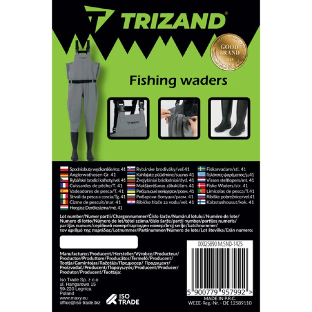 Вейдерсы рыболовные ПВХ с подтяжками Trizand размер 41 (5900779957992)