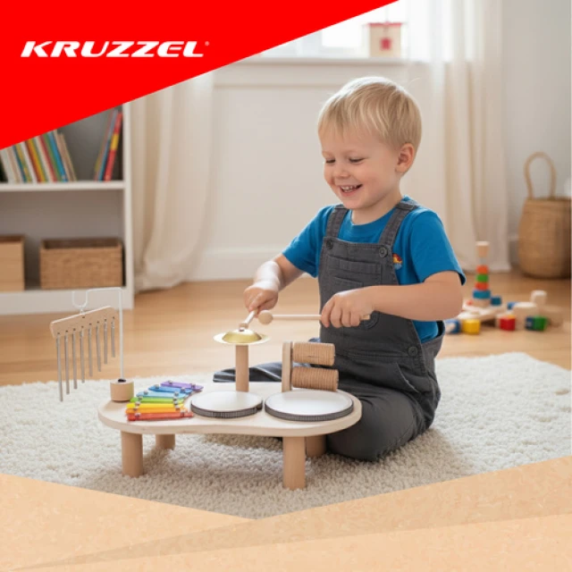 Музичний столик дерев'яний з барабанами Kruzzel (5900779959095)