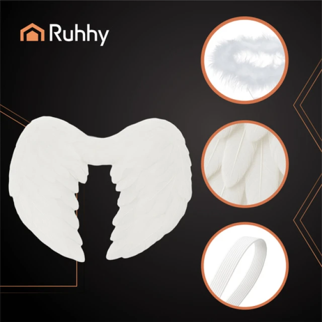Крила янгола Ruhhy 2 шт 45 x 35 см з німбом White (5900779959385)