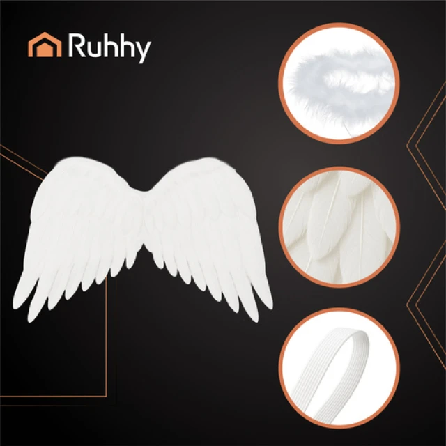 Крила янгола Ruhhy 2 шт 50 x 35 см з німбом White (5900779959392)