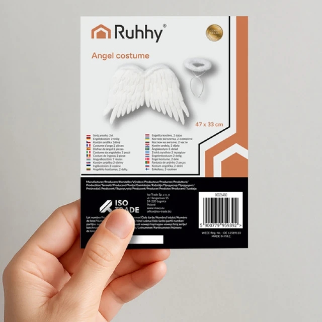 Крила янгола Ruhhy 2 шт 50 x 35 см з німбом White (5900779959392)