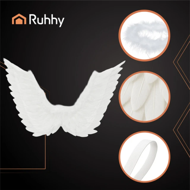 Крила янгола Ruhhy 2 шт 70 x 45 см з німбом White (5900779959408)