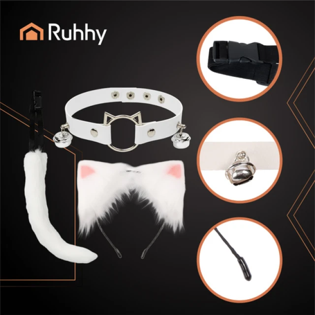 Костюм кішки/лисиці з хвостом та вушками Ruhhy 3 елементи White (5900779959996)
