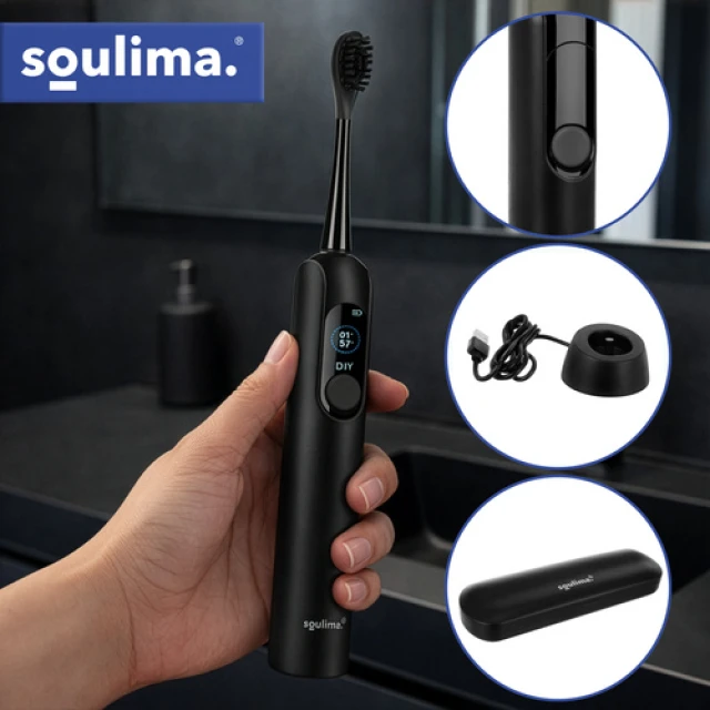 Електрична зубна щітка Soulima X800 90000 об/хв 6 насадок Black (5900779961487)