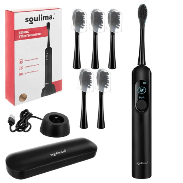Електрична зубна щітка Soulima X800 90000 об/хв 6 насадок Black (5900779961487)
