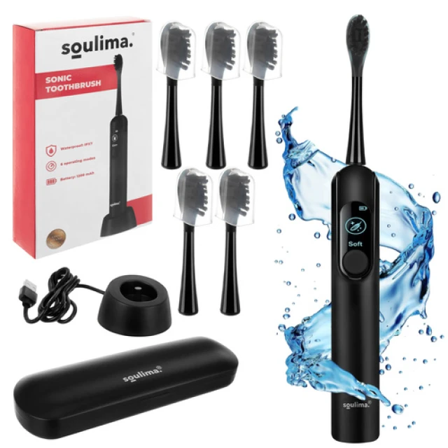 Електрична зубна щітка Soulima X800 90000 об/хв 6 насадок Black (5900779961487)