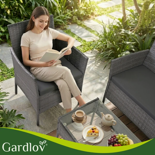Комплект садових меблів з техноротангу диван + Gardlov 2 крісла + стіл Anthracite (5900779961739)