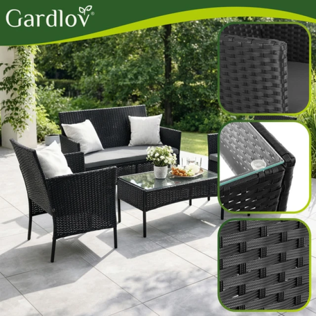 Комплект садових меблів з техноротангу диван + Gardlov 2 крісла + стіл Black (5900779961746)