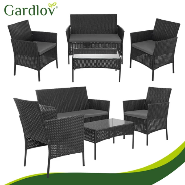 Комплект садових меблів з техноротангу диван + Gardlov 2 крісла + стіл Black (5900779961746)