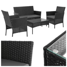 Комплект садових меблів з техноротангу диван + Gardlov 2 крісла + стіл Black (5900779961746)