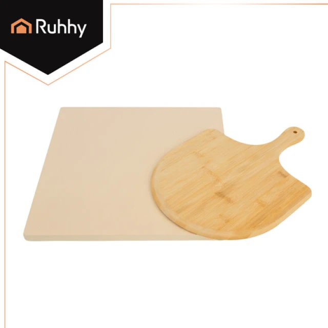 Камінь для піци Ruhhy 38x36 см з бамбуковою лопаткою кордієрит (5900779961784)