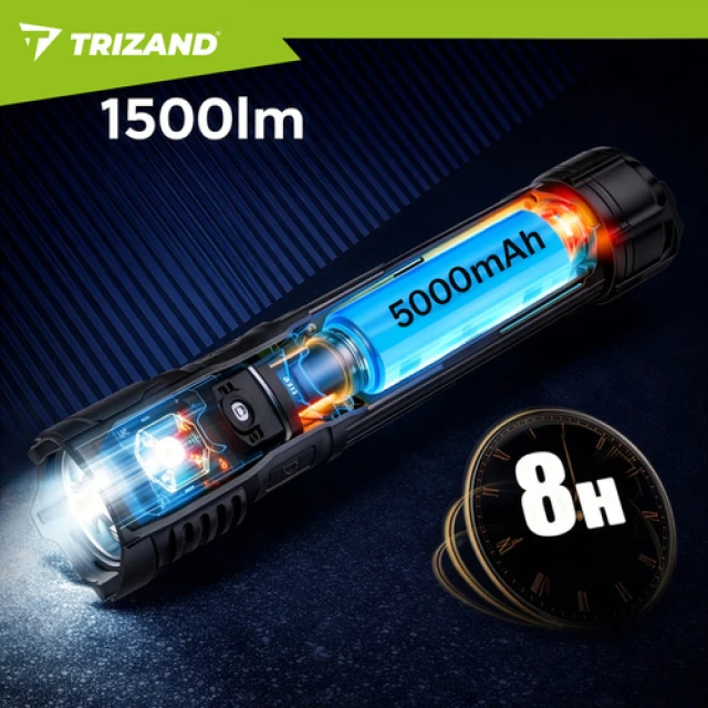 Ліхтарик тактичний Trizand 26949 1500 лм USB-C 5000 мАг Black (5900779961883)