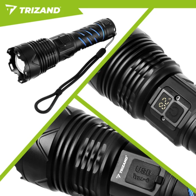 Ліхтарик тактичний Trizand 26949 1500 лм USB-C 5000 мАг Black (5900779961883)