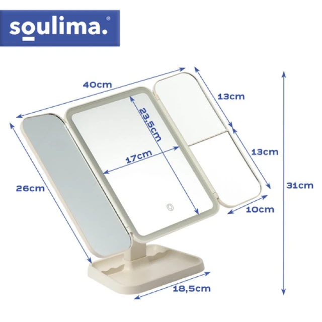 Дзеркало косметичне Soulima LED складне з підсвічуванням (5900779961906)