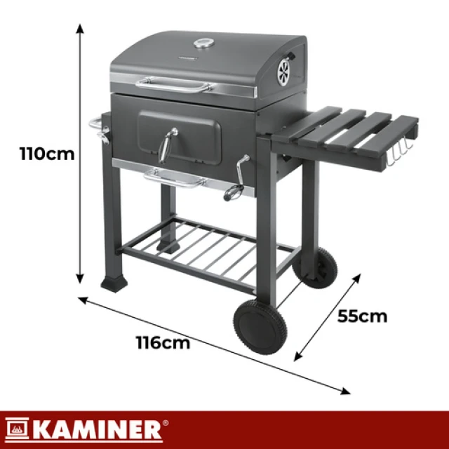 Садовий гриль вугільний з кришкою Kaminer 116x55x110 см (5900779962545)