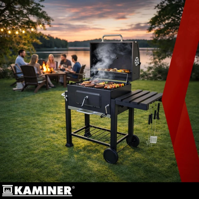 Садовий гриль вугільний з кришкою Kaminer 116x55x110 см (5900779962545)