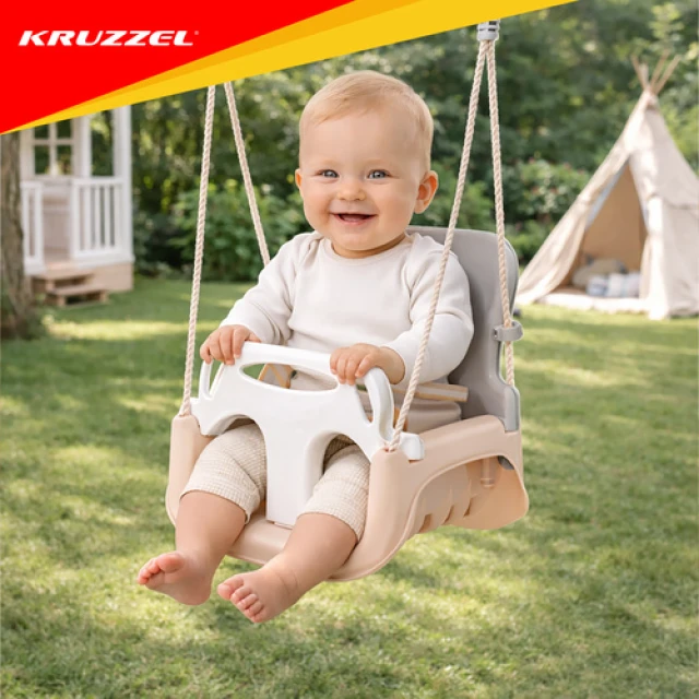 Гойдалка для дітей Kruzzel 3 в 1 Grey-Beige (5900779962767)