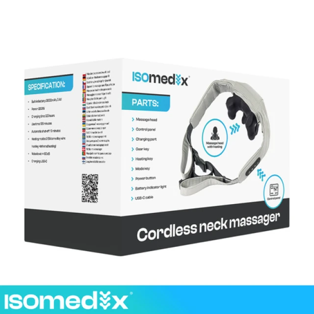 Масажер для шиї Isomedix Shiatsu 22,2 Вт з підігрівом LED USB-C (5900779963412)