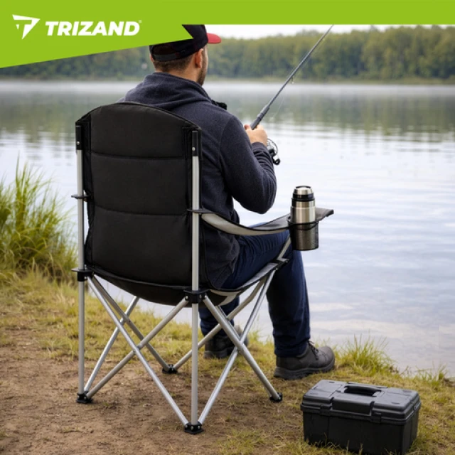 Крісло складне туристичне з підлокітниками Trizand Black/Grey (5900779963689)