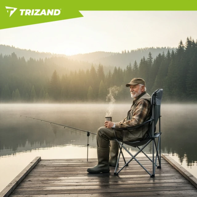 Крісло складне туристичне з підлокітниками Trizand Black/Grey (5900779963689)