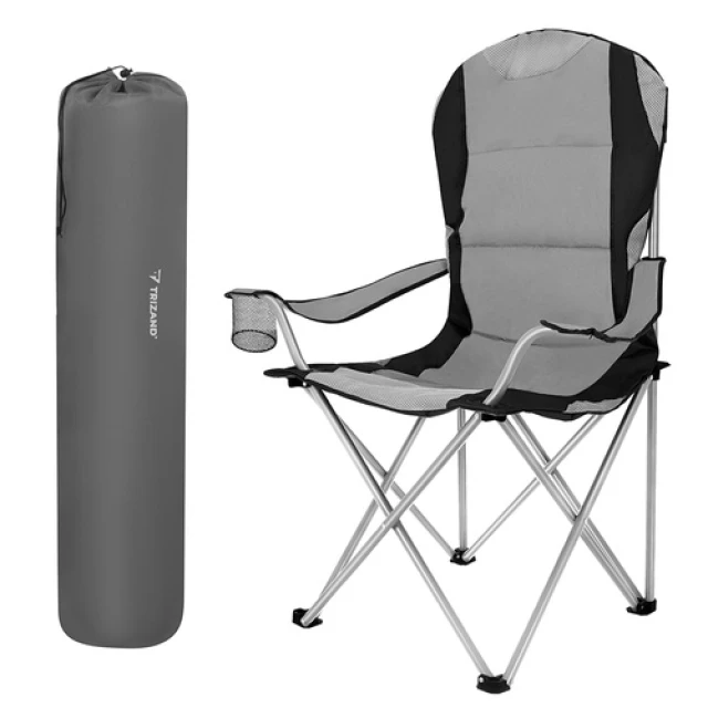 Крісло складне туристичне з підлокітниками Trizand Black/Grey (5900779963689)