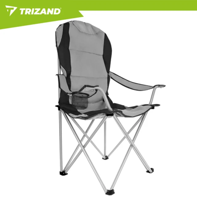 Крісло складне туристичне з підлокітниками Trizand Black/Grey (5900779963689)