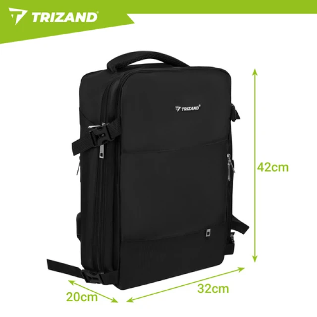 Рюкзак туристичний Trizand 42x32x40 см з USB Black (5900779964143)