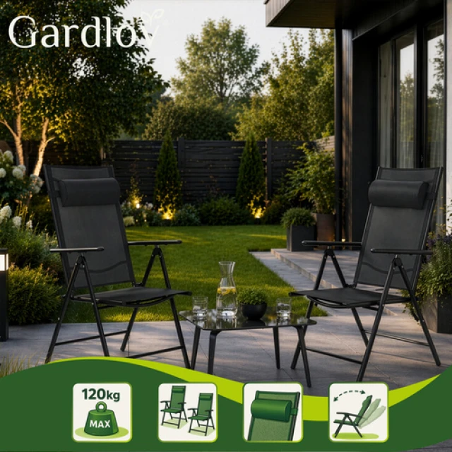 Садове крісло складане регульоване з підголівником Gardlov Black 2 шт (5900779964457)