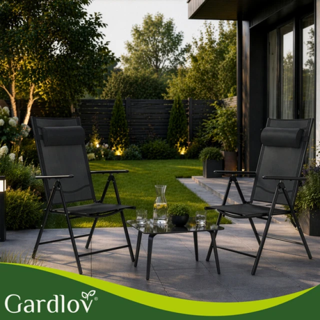 Садове крісло складане регульоване з підголівником Gardlov Black 2 шт (5900779964457)
