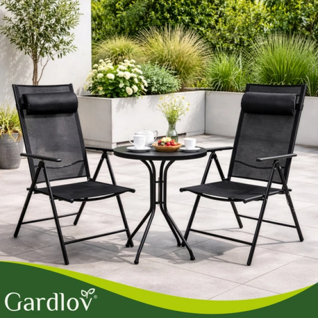 Садове крісло складане регульоване з підголівником Gardlov Black 2 шт (5900779964457)