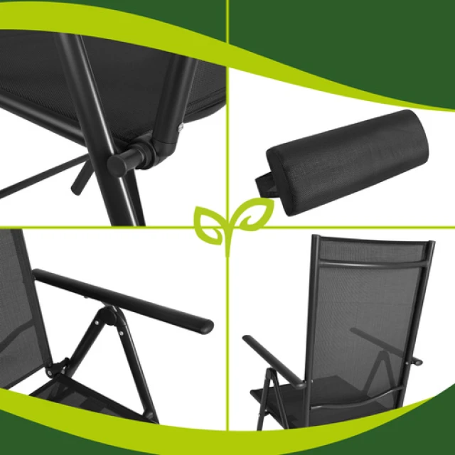 Садове крісло складане регульоване з підголівником Gardlov Black 2 шт (5900779964457)