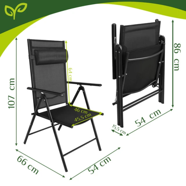 Садове крісло складане регульоване з підголівником Gardlov Black 2 шт (5900779964457)