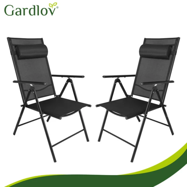 Садове крісло складане регульоване з підголівником Gardlov Black 2 шт (5900779964457)