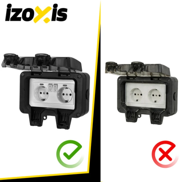 Розетка подвійна зовнішня Izoxis IP66 230 В 16 А (5900779964747)