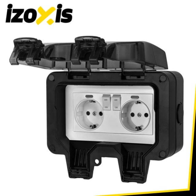 Розетка подвійна зовнішня Izoxis IP66 230 В 16 А (5900779964747)